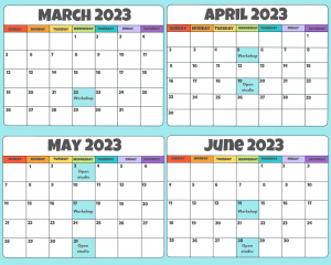 a calendar showing the specific dates for youth programs. The dates marked are March 22, April 5, April 19, May 3, May 17, May 30, June 14, and June 28.